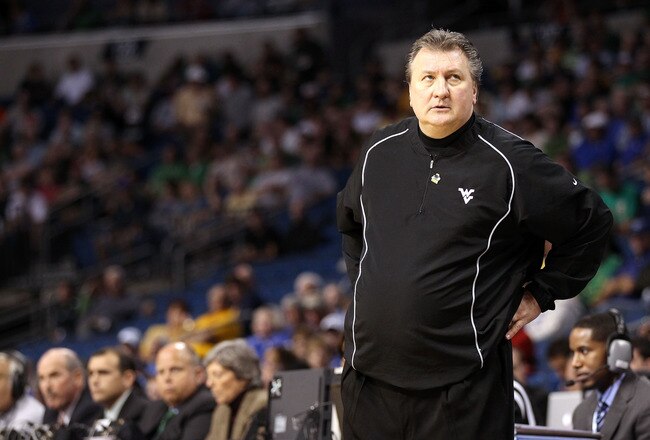 TAMPA, FL - MARCH 17:  Head coach Bob Huggins of the West Virginia Mountaineers looks on against the Clemson Tigers during the second round of the 2011 NCAA men's basketball tournament at St. Pete Times Forum on March 17, 2011 in Tampa, Florida. West Virginia won 84-76.  (Photo by Mike Ehrmann/Getty Images)