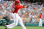 WASHINGTON, DC - JULY 30:  Jayson Werth #28 of the Washington Nationals hits a home run in the first inning against the New York Mets at Nationals Park on July 30, 2011 in Washington, DC. The Nationals won the game 3-0.  (Photo by Greg Fiume/Getty Images)