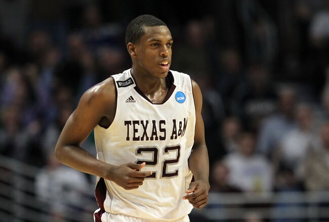 CHICAGO, IL - MARCH 18:  Khris Middleton #22 of the Texas A&M Aggies smiles after making a three-pointer at the buzzer in the first half of the game against the Florida State Seminoles during the second round of the 2011 NCAA men's basketball tournament at the United Center on March 18, 2011 in Chicago, Illinois.  (Photo by Jamie Squire/Getty Images)