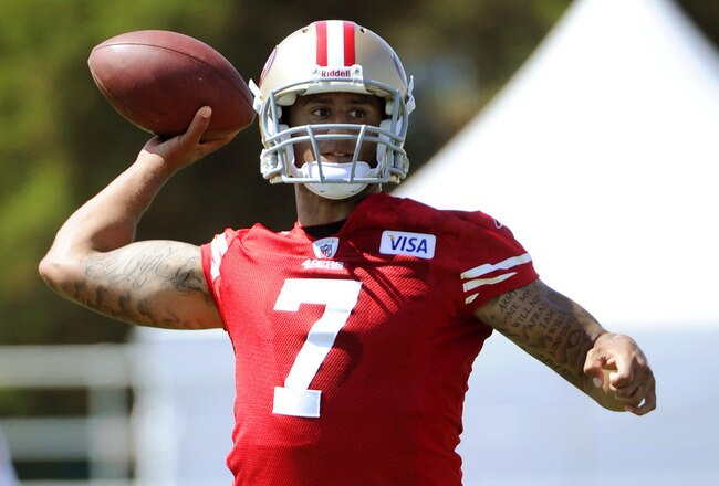 SANTA CLARA, CA - JULY 30: Colin Kaepernick #7 of the San Francisco 49ers participates in passing drills during practice at the San Francisco 49ers training facility on July 30, 2011 in Santa Clara, California. (Photo by Thearon W. Henderson/Getty Images)