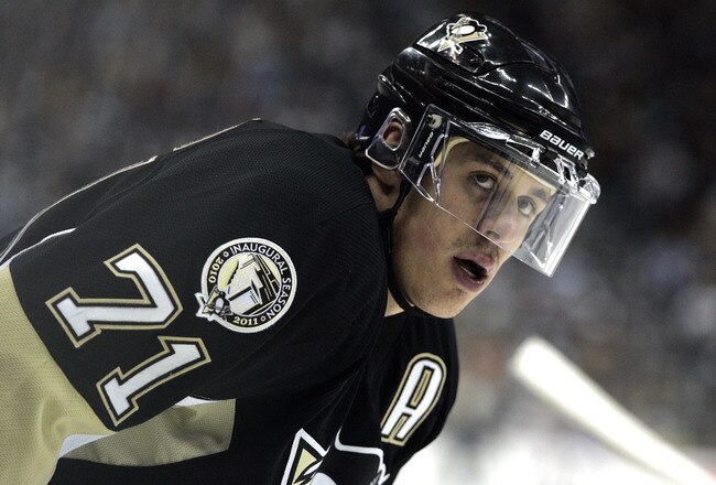 PITTSBURGH - NOVEMBER 12:  Evgeni Malkin #71 of the Pittsburgh Penguins looks on against the Tampa Bay Lightning at Consol Energy Center on November 12, 2010 in Pittsburgh, Pennsylvania.  (Photo by Justin K. Aller/Getty Images)