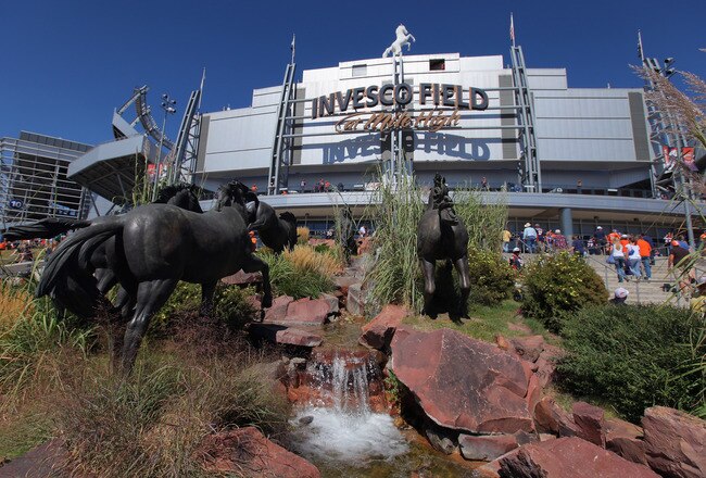 DENVER - SEPTEMBER 19:  Sculptures of wild broncos adorn the south end of the stadium as fans head for the gates as the Seattle Seahawks face the Denver Broncos at INVESCO Field at Mile High on September 19, 2010 in Denver, Colorado. The Broncos defeated the Seahawks 31-14.  (Photo by Doug Pensinger/Getty Images)