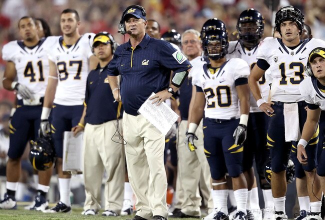 TUCSON, AZ - SEPTEMBER 25:  Head coach Jeff Tedford of the California Golden Bears watches as his team misses a 33 yard field goal during the third quarter of the college football game against the Arizona Wildcats at Arizona Stadium on September 25, 2010 in Tucson, Arizona.  The Wildcats defeated the Golden Bears 10-9. (Photo by Christian Petersen/Getty Images)