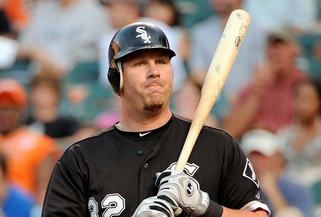 BALTIMORE, MD - AUGUST 10:  Adam Dunn #32 of the Chicago White Sox reacts after striking out against the Baltimore Orioles at Oriole Park at Camden Yards on August 10, 2011 in Baltimore, Maryland.  (Photo by Greg Fiume/Getty Images)