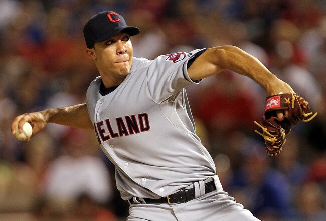 ARLINGTON, TX - AUGUST 05:  Ubaldo Jimenez #30 of the Cleveland Indians throws against the Texas Rangers at Rangers Ballpark in Arlington on August 5, 2011 in Arlington, Texas.Texas Rangers  (Photo by Ronald Martinez/Getty Images)