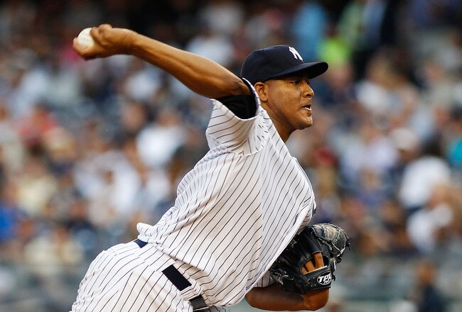 NEW YORK, NY - AUGUST 10:  Ivan Nova #47 of the New York Yankees delivers a pitch in the bottom of the first inning against the Los Angeles Angels of Anaheim on August 10, 2011 at Yankee Stadium in the Bronx borough of New York City.  (Photo by Mike Stobe/Getty Images)