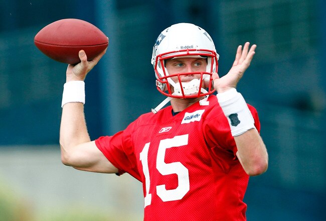 FOXBOROUGH, MA  - JULY 29:  Quarterback Ryan Mallett #15 of the New England Patriots participates in training camp at Gillette Stadium on July 29, 2011 in Foxborough, Massachusetts.  (Photo by Jim Rogash/Getty Images)