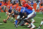GAINESVILLE, FL - APRIL 9:  Tight end A. C. Leonard #81 of the Florida Gators lines up on the offensive line during the Orange and Blue spring football game April 9, 2011 at Ben Hill Griffin Stadium in  Gainesville, Florida.  (Photo by Al Messerschmidt/Getty Images)