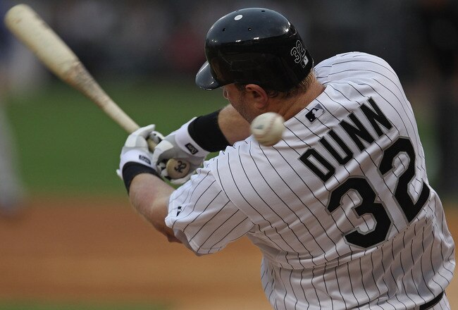 CHICAGO, IL - JUNE 20: Adam Dunn #32 of the Chicago White Sox fouls off a pitch against the Chicago Cubs at U.S. Cellular Field on June 20, 2011 in Chicago, Illinois. The Cubs defeated the White Sox 6-3. (Photo by Jonathan Daniel/Getty Images)