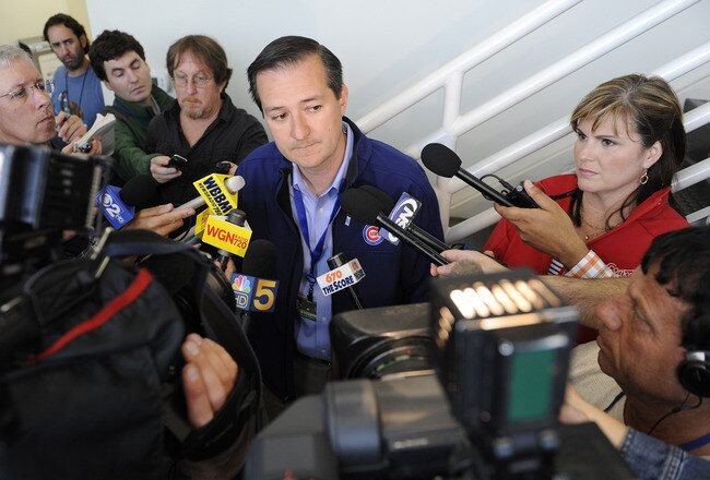 CHICAGO, IL - JUNE 15: Tom Ricketts, Chairman of the Chicago Cubs, talks with the media about the Cubs before the Milwaukee Brewers game on June 15, 2011 at Wrigley Field in Chicago, Illinois.  (Photo by David Banks/Getty Images)