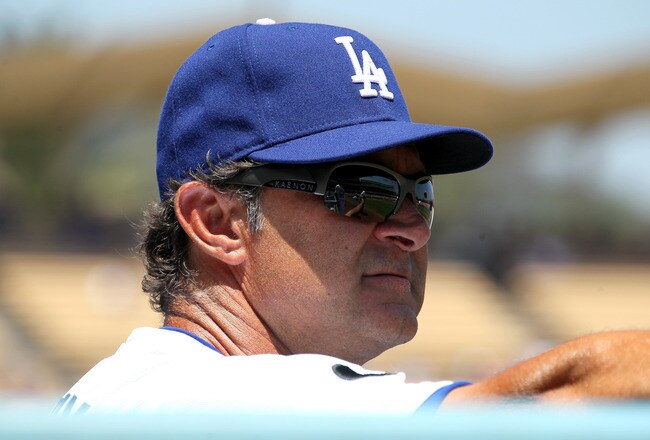 LOS ANGELES, CA - AUGUST 14:  Manager Don Mattingly of the Los Angeles Dodgers looks on during the game with the Houston Astros on August 14, 2011 at Dodger Stadium in Los Angeles, California. The Dodgers won 7-0.   (Photo by Stephen Dunn/Getty Images)