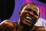 NEWARK, NJ - DECEMBER 11:  Joseph Agbeko is in pain after being hit by a low blow by William Gonzalez during their IBF Bantamweight Championship fight on December 11, 2008 at The Prudential Center in Newark, New Jersey.  (Photo by Al Bello/Getty Images)