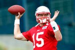 FOXBOROUGH, MA  - JULY 29:  Quarterback Ryan Mallett #15 of the New England Patriots participates in training camp at Gillette Stadium on July 29, 2011 in Foxborough, Massachusetts.  (Photo by Jim Rogash/Getty Images)