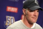 DETROIT, MI - JANUARY 02:  Brett Favre #4 of the Minnesota Vikings talks at a post game press conference after a 13-20 loss to the Detroit Lions at Ford Field on January 2, 2011 in Detroit, Michigan.  (Photo by Gregory Shamus/Getty Images)