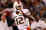 PITTSBURGH - SEPTEMBER 23:  Jacory Harris #12 of the Miami Hurricanes drops back to pass against the Pittsburgh Panthers on September 23, 2010 at Heinz Field in Pittsburgh, Pennsylvania.  (Photo by Jared Wickerham/Getty Images)