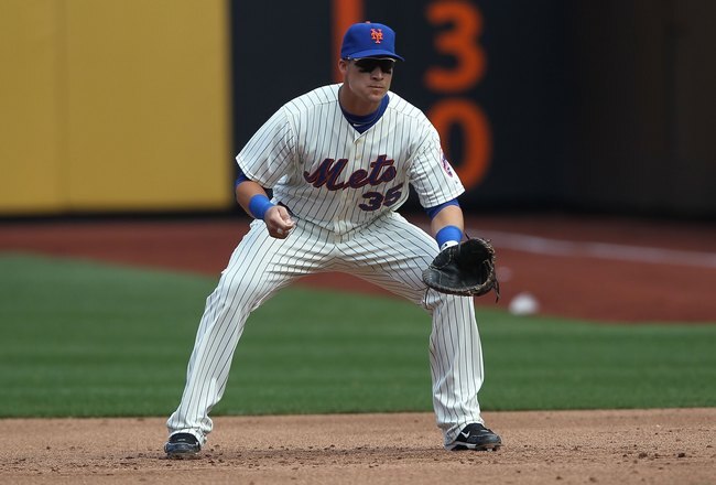 NEW YORK - APRIL 05:  Mike Jacobs #35 of the New York Mets in the field against the Florida Marlins during their Opening Day Game at Citi Field on April 5, 2010 in the Flushing neighborhood of the Queens borough of New York City.  (Photo by Nick Laham/Getty Images)
