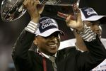 GLENDALE, AZ - FEBRUARY 03:  General Manager Jerry Reese of the New York Giants holds the Vince Lombardi Trophy after defeating the New England Patriots 17-14 in Super Bowl XLII on February 3, 2008 at the University of Phoenix Stadium in Glendale, Arizona.  (Photo by Donald Miralle/Getty Images)