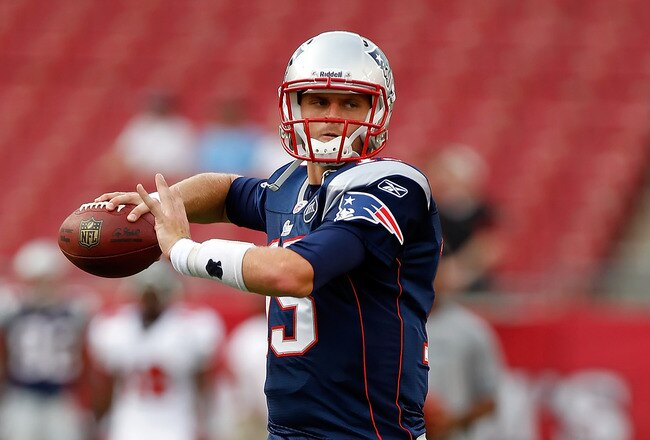 TAMPA, FL - AUGUST 18:  Quarterback Ryan Mallett #15 of the New England Patriots warms up just before the start of the preseason game against the Tampa Bay Buccaneers at Raymond James Stadium on August 18, 2011 in Tampa, Florida.  (Photo by J. Meric/Getty Images)