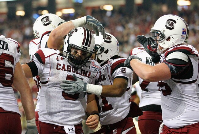 ATLANTA, GA - DECEMBER 31:  Stephen Garcia #5 of the South Carolina Gamecocks against the Florida State Seminoles during the 2010 Chick-fil-A Bowl at Georgia Dome on December 31, 2010 in Atlanta, Georgia.  (Photo by Kevin C. Cox/Getty Images)
