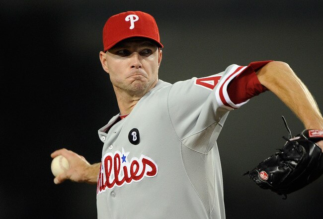 LOS ANGELES, CA - AUGUST 08:  Ryan Madson #46 of the Philadelphia Phillies throws during the ninth inning against the Los Angeles Dodgers during the baseball game at Dodger Stadium on August 8, 2011 in Los Angeles, California.  (Photo by Kevork Djansezian/Getty Images)