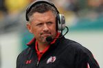 EUGENE, OR - SEPTEMBER 19:  Head coach Kyle Whittingham of the Utah Utes works the sidelines in the second quarter of the game against the Oregon Ducks at Autzen Stadium on September 19, 2009 in Eugene, Oregon. Oregon won the game 31-24. (Photo by Steve Dykes/Getty Images)