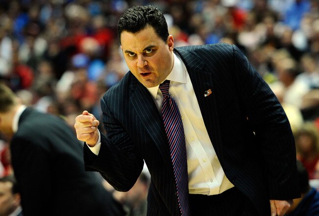 ANAHEIM, CA - MARCH 24:  Head coach Sean Miller of the Arizona Wildcats gestures from the sidelines against the Duke Blue Devils during the west regional semifinal of the 2011 NCAA men's basketball tournament at the Honda Center on March 24, 2011 in Anaheim, California.  (Photo by Kevork Djansezian/Getty Images)