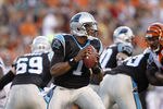 CINCINNATI, OH - AUGUST 25: Cam Newton #1 of the Carolina Panthers looks to pass in the first half of an NFL preseason game against the Cincinnati Bengals at Paul Brown Stadium on August 25, 2011 in Cincinnati, Ohio. (Photo by Joe Robbins/Getty Images)