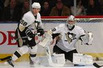 NEW YORK - NOVEMBER 30: Kris Letang #58 and goaltender Marc-Andre Fleury #29 of the Pittsburgh Penguins skate against the New York Rangers at Madison Square Garden on November 30, 2009 in New York, New York. (Photo by Bruce Bennett/Getty Images)