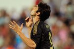 ZARAGOZA, SPAIN - AUGUST 28: Kaka of Real Madrid celebrates after scoring Real's fifth goal during the La Liga match between Real Zaragoza and Real Madrid at estadio La Romareda on August 28, 2011 in Zaragoza, Spain.  (Photo by Denis Doyle/Getty Images)