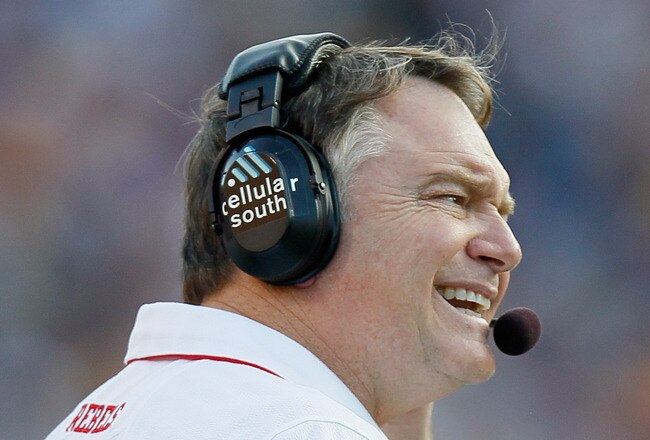 BATON ROUGE, LA - NOVEMBER 20:  Head coach Houston Nutt of the Ole Miss Rebels against the Louisiana State University Tigers at Tiger Stadium on November 20, 2010 in Baton Rouge, Louisiana.  (Photo by Kevin C. Cox/Getty Images)