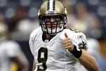 HOUSTON - AUGUST 20:  Quarterback Drew Brees #9 of the New Orleans Sainst looks to the bench during a pre-season football game against the Houston Texans at Reliant Stadium on August 20, 2011 in Houston, Texas.  (Photo by Bob Levey/Getty Images)