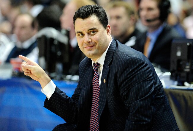 ANAHEIM, CA - MARCH 24:  Head coach Sean Miller of the Arizona Wildcats gestures from the sidelines against the Duke Blue Devils during the west regional semifinal of the 2011 NCAA men's basketball tournament at the Honda Center on March 24, 2011 in Anaheim, California.  (Photo by Kevork Djansezian/Getty Images)