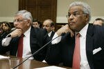 WASHINGTON - MAY 18:  David Stern (L), Commissioner of the National Basketball Association, and Billy Hunter, executive director of the National Basketball Players Association, listen to questions directed to them during a House Subcommittee on Commerce and Consumer Protection hearing on Capitol Hill May 18, 2005 in Washington, DC. The subcommittee is hearing testimony on the use of steroids in professional sports.  (Photo by Mark Wilson/Getty Images)