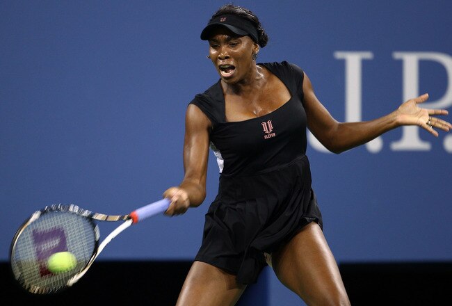 NEW YORK, NY - AUGUST 29:  Venus Williams of the United States returns the ball against Vesna Dolonts of Russia during Day One of the 2011 US Open at the USTA Billie Jean King National Tennis Center on August 29, 2011 in the Flushing neighborhood of the Queens borough of New York City.  (Photo by Julian Finney/Getty Images)