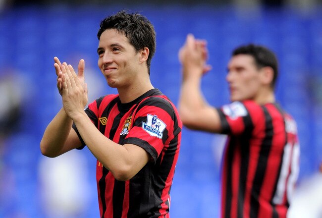 LONDON, ENGLAND - AUGUST 28:  Sami Nasri of Manchester City applauds the fans after the Barclays Premier League match between Tottenham Hotspur and Manchester City at White Hart Lane on August 28, 2011 in London, England.  (Photo by Michael Regan/Getty Images)
