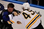 TAMPA, FL - MAY 21:  Rich Peverley #49 of the Boston Bruins fights Marc-Andre Bergeron #47 of the Tampa Bay Lightning in Game Four of the Eastern Conference Finals during the 2011 NHL Stanley Cup Playoffs at St Pete Times Forum on May 21, 2011 in Tampa, Florida.  (Photo by Eliot J. Schechter/Getty Images)