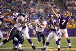 MINNEAPOLIS, MN - SEPTEMBER 1:  Christian Ponder #7 of the Minnesota Vikings passes against the Houston Texans in the first half on September 1, 2011 at Hubert H. Humphrey Metrodome in Minneapolis, Minnesota. (Photo by Hannah Foslien/Getty Images)