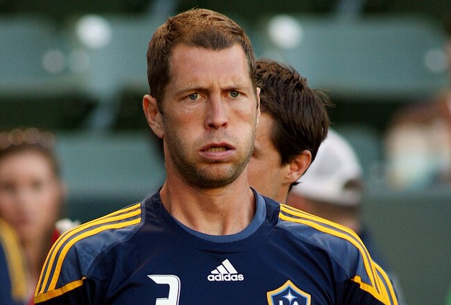 CARSON, CA - AUGUST 06:  Gregg Berhalter #3 of the Los Angeles Galaxy warms up before the game against FC Dallas at The Home Depot Center on August 6, 2011 in Carson, California.  (Photo by Jeff Golden/Getty Images)