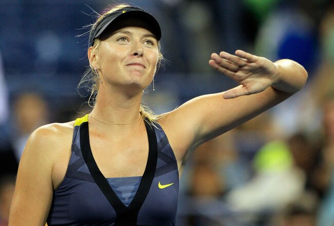 NEW YORK, NY - AUGUST 31:  Maria Sharapova of Russia celebrates after defeating Anastasiya Yakimova of Belarus during Day Three of the 2011 US Open at the USTA Billie Jean King National Tennis Center on August 31, 2011 in the Flushing neighborhood of the Queens borough of New York City.  (Photo by Chris Trotman/Getty Images)