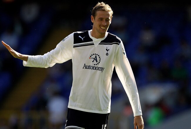 LONDON, ENGLAND - APRIL 09: Peter Crouch of Spurs gestures during the Barclays Premier League match between Tottenham Hotspur and Stoke City at White Hart Lane on April 9, 2011 in London, England.  (Photo by Ian Walton/Getty Images)