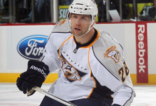 NEWARK, NJ - DECEMBER 17:  Steve Begin #28 of the Nashville Predators skates against the New Jersey Devils at the Prudential Center on December 17, 2010 in Newark, New Jersey.  (Photo by Bruce Bennett/Getty Images)