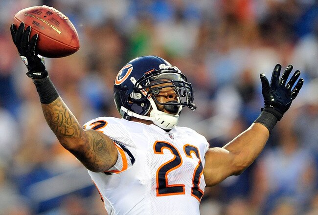 NASHVILLE, TN - AUGUST 27:  Matt Forte #22 of the Chicago Bears celebrates after scoring a touchdown against the Tennessee Titans during a preseason game at LP Field on August 27, 2011 in Nashville, Tennessee.  (Photo by Grant Halverson/Getty Images)