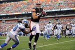 CLEVELAND, OH - AUGUST 19: Louis Delmas #26 of the Detroit Lions unsuccessfully tires to stop Evan Moore #89 of the Cleveland Browns from scoring a touchdown during the first quarter at Cleveland Browns Stadium on August 19, 2011 in Cleveland, Ohio. (Photo by Jason Miller/Getty Images)