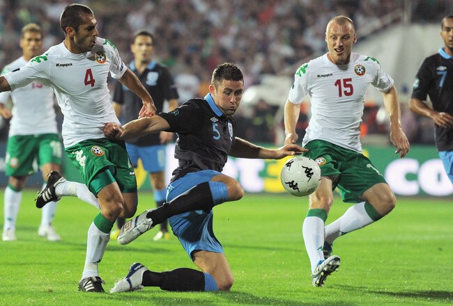 SOFIA, BULGARIA - SEPTEMBER 02: Gary Cahill of England scores his team's first goal during the EURO 2012 group G qualifying match between Bulgaria and England at the Vasil Levski National Stadium on September 2, 2011 in Sofia, Bulgaria.  (Photo by Michael Regan/Getty Images)