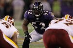 BALTIMORE, MD - AUGUST 25: Ray Lewis #52 of the Baltimore Ravens lines up against the Washington Redskins during a preseason game at M&T Bank Stadium on August 25, 2011 in Baltimore, Maryland.  (Photo by Rob Carr/Getty Images)