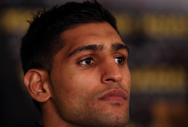 LAS VEGAS, NV - JULY 23:  Amir Khan answers questions after his fifth round knockout victory against Zab Judah in their super lightweight world championship unification bout at Mandalay Bay Events Center on July 23, 2011 in Las Vegas, Nevada.  (Photo by Scott Heavey/Getty Images)