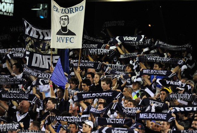 MELBOURNE, AUSTRALIA - FEBRUARY 28:  Victory fans show their support during the A-League Grand Final match between the Melbourne Victory and Adelaide United at the Telstra Dome on February 28, 2009 in Melbourne, Australia.  (Photo by Robert Cianflone/Getty Images)