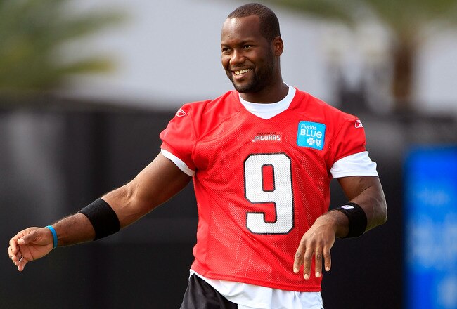 JACKSONVILLE, FL - JULY 28:  Quarterback David Garrard #9 of the Jacksonville Jaguars takes part intraining camp at Florida Blue Health and Wellness practice fields on July 28, 2011 in Jacksonville, Florida.  (Photo by Sam Greenwood/Getty Images)
