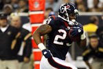 HOUSTON - AUGUST 20:  Running back Arian Foster #23 of the Houston Texans rushes against the New Orleans Saints in the first quarter at Reliant Stadium on August 20, 2011 in Houston, Texas.  (Photo by Bob Levey/Getty Images)