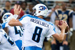 ST.LOUIS, MO - AUGUST 20: Matt Hasselbeck #8 of the Tennessee Titans passes against the St. Louis Rams during a pre-season game at the Edward Jones Dome on August 20, 2011 in St.Louis, Missouri.  (Photo by Ed Szczepanski/Getty Images)